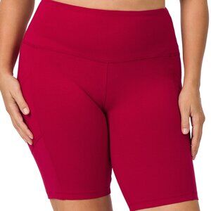 Women's Zenana Plus 1X-3X cotton waistband bike shorts w/pockets Red